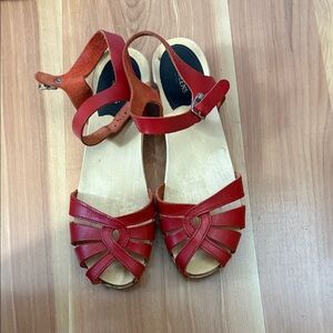Swedish Hasbeens Red Leather Sandals